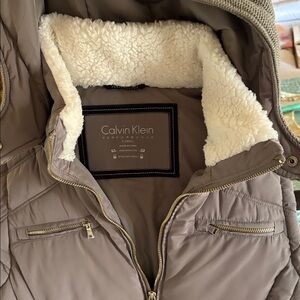 Calvin Klein Taupe Hooded Vest with White Lining